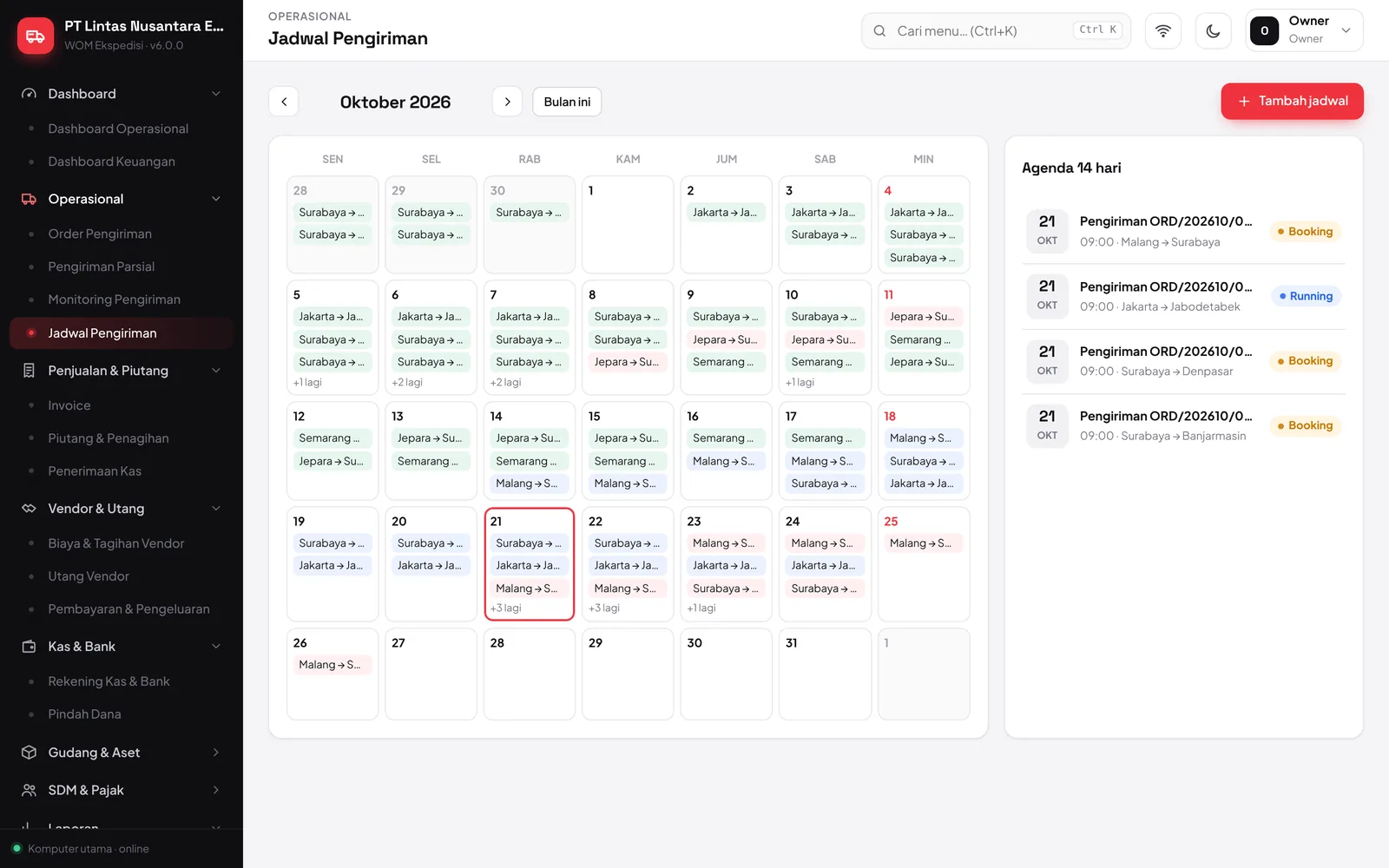 Jadwal pengiriman